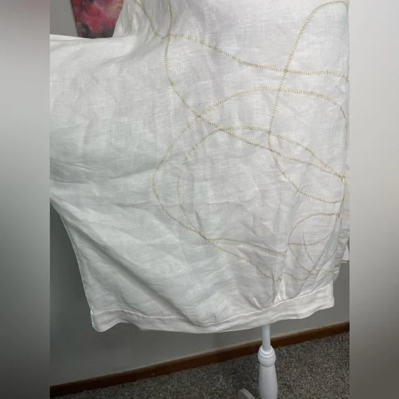 Cynthia Ashby White Linen Cream Abstract Art Stitch Oversized Tunic XL Retail219 - Picture 4 of 12